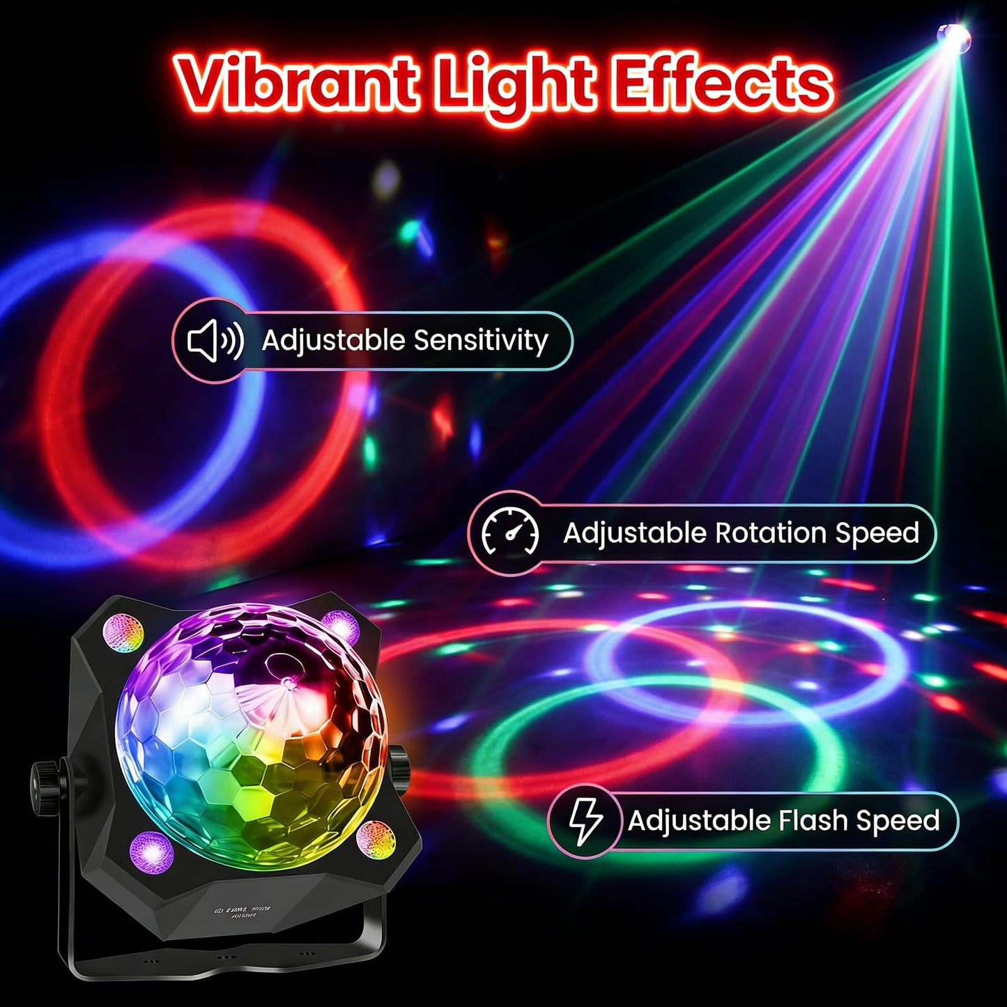 Disco Ball Party Lights Sound Activated Strobe DJ Stage Lighting 2 in 1 Glow Party Black Light for Home Room Dance Parties Birthday Karaoke Halloween