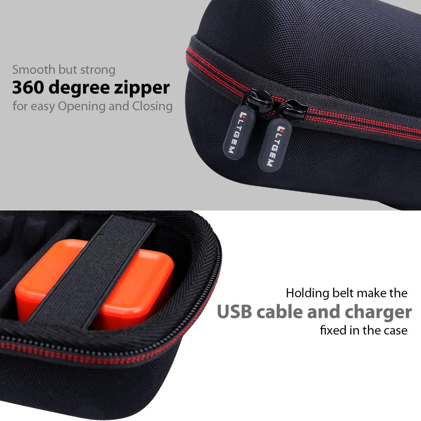 LTGEM Case for JBL Charge 4/JBL Charge 5 Speaker Carrying Case Hard Storage Travel Protective Bag Fits Charger and USB Cable (Lycra Black)