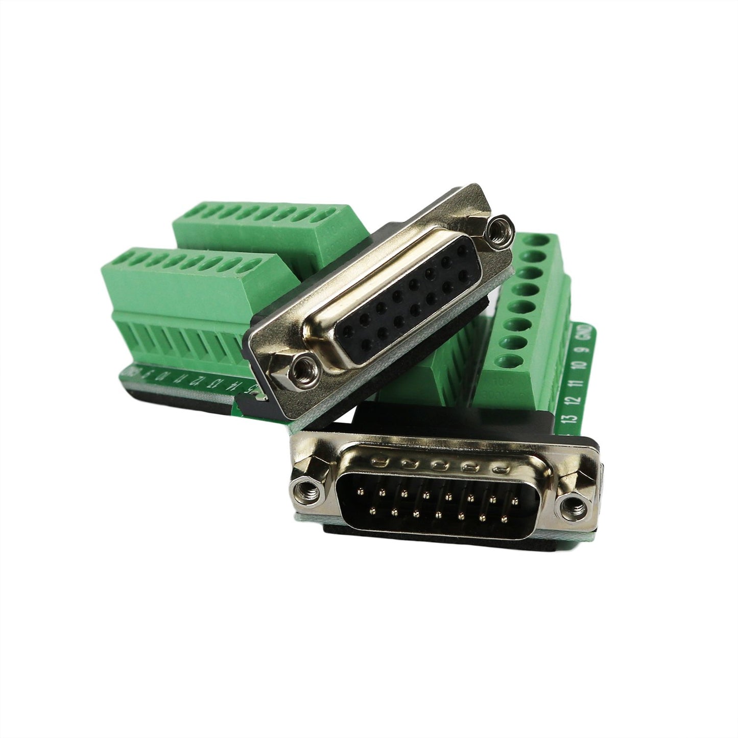 TwinkleBay DB15 Connector to Wiring Terminal Db15 Breakout Board Solder-Free (Male Adapter x 1, Female Adapter x 1 with Nut)