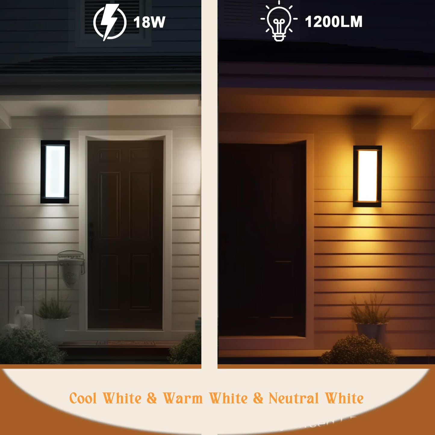 Rosykite Outdoor Porch Lights 3000K 40000K 5000K 3 Colors Selectable, LED Outdoor Light Fixtures Wall Mount 2 Pack, Super Bright 1500lm Aluminum