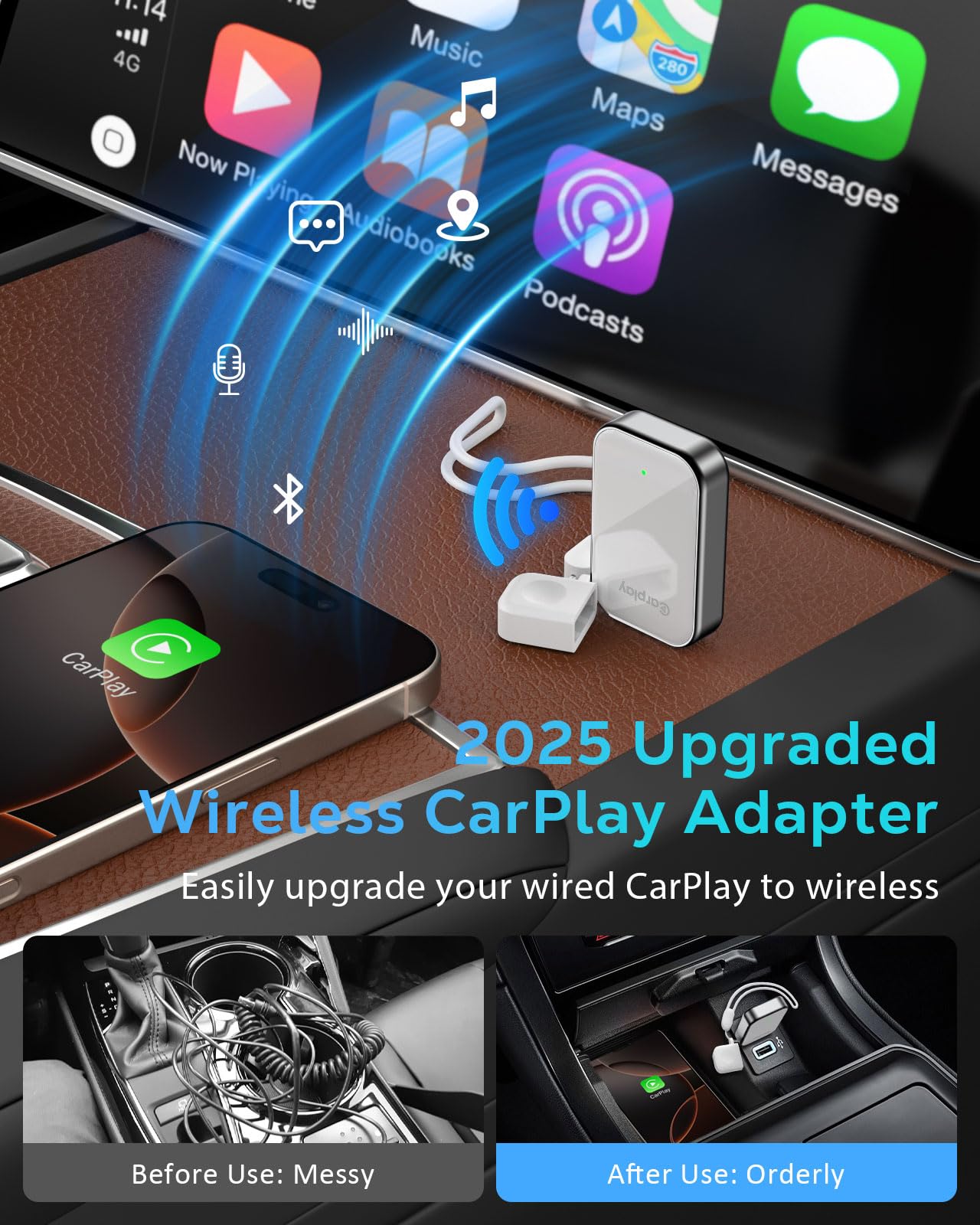Wireless CarPlay Adapter for Apple iPhone - 2025 Wired Car Play to Wireless Dongle, USB-A/C Plug&Play, Stable Bluetooth CarPlay Adapter Only