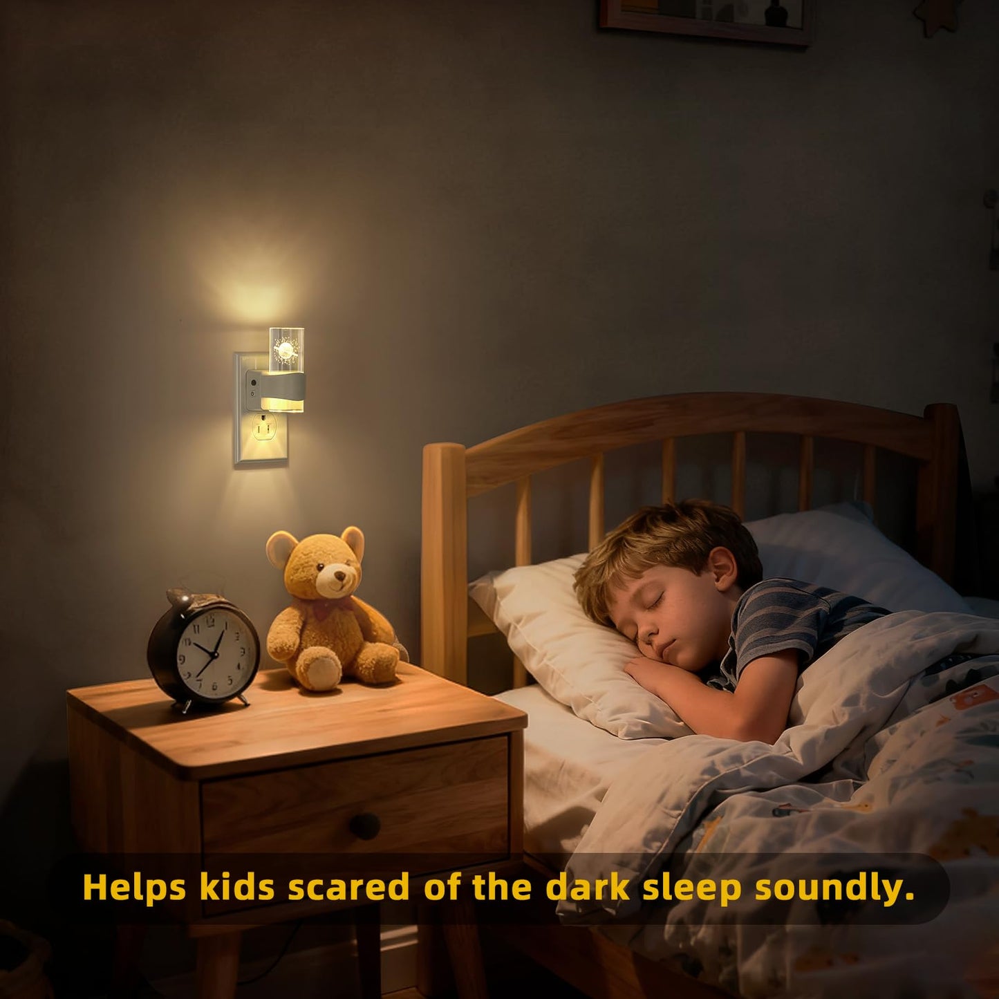 FLMAQE LED Night Light 2 Pack, Dimmable, Dusk to Dawn Sensor, 0-100 LM Adjustable Brightness, 3000K, Wall Mounted, Starry Sky Pattern Etched