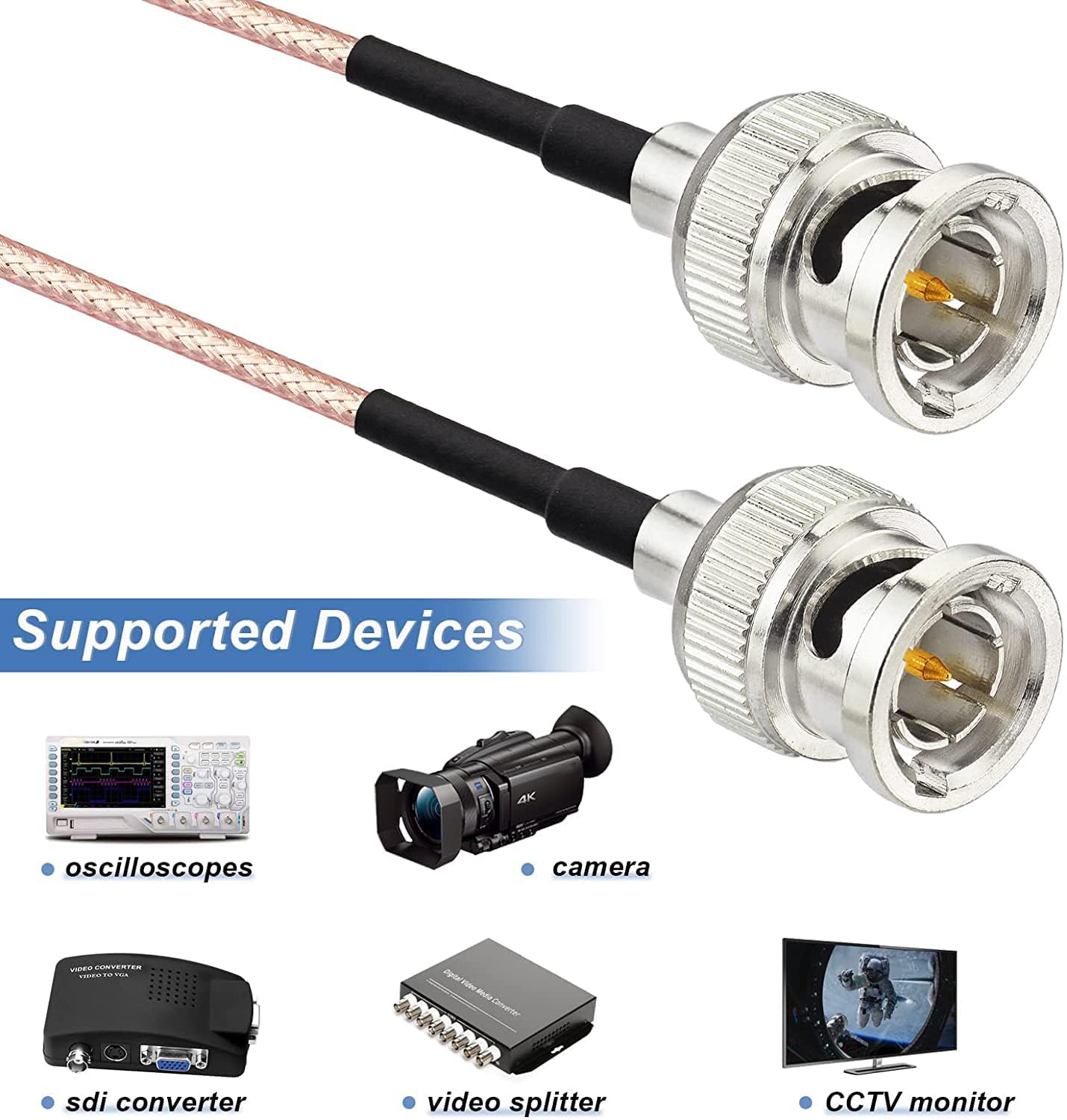 Superbat 3G HD SDI Cable BNC Cable 1ft 30cm 75 ohm for Cameras BMCC Video Equipment Supports HD-SDI 3G-SDI 4K 8K SDI Video Cable (Straight,2Pcs)