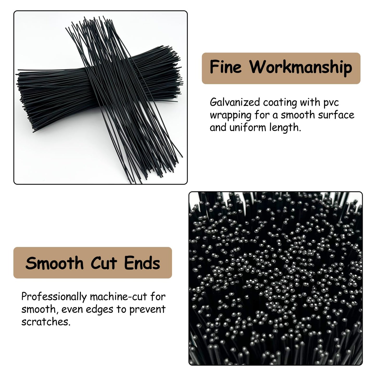 500-Pack Metallic Black Twist Ties - 6-Inch Reusable Cable, Wire & Bag Fasteners with Durable Metal Core