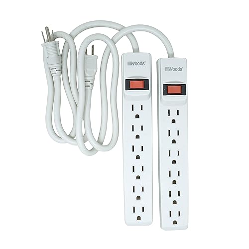 Southwire Woods Power Strip - Dual Pack for Home & Office Use - 6 Outlet Electrical Outlet Strip - Durable White Housing - 2.5’ Plug Extension Cord