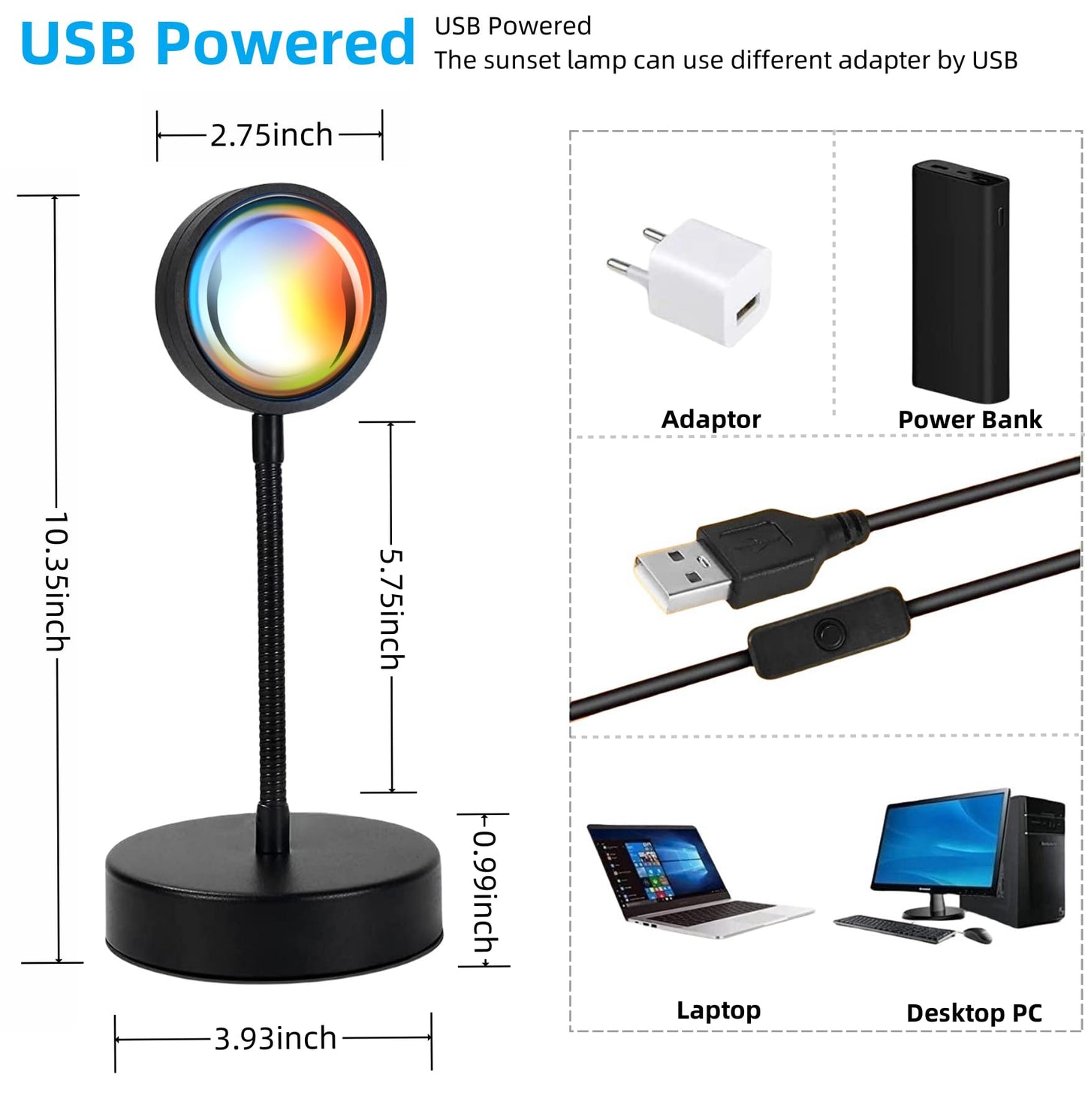 JIMEI Sunset Lamp Projector Led Lights for Bedroom Night Light RGB Lights Sun Sunlight Sunrise Lamp 10w 360° Rotation Mood Lighting Home/Room Decor
