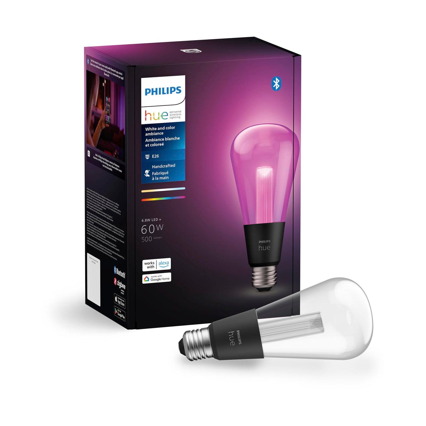 Philips Hue Lightguide ST23 Edison Smart LED Bulb - Handblown Glass - Color Changing Light - Compatible with Amazon Alexa, Apple Homekit and Google