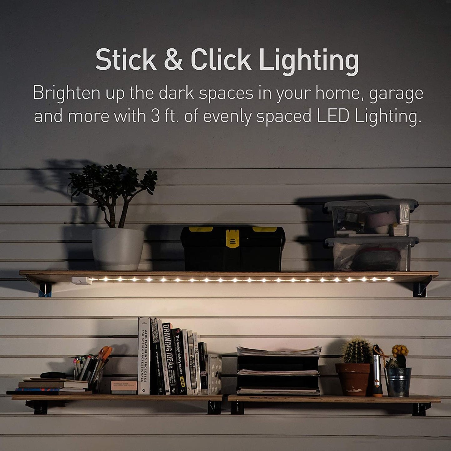 POWER PRACTICAL Luminoodle Under Cabinet Lighting - Click LED Light Strip for Shelves, Kitchen Cabinets, & Furniture, 1-Pack Includes Power Button