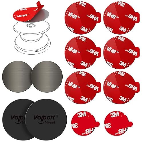volport Extra Tape Super Sticky Adhesive Replacement and Phone Magnet Sticker Disc for Reusing Grip Stand Socket Base, Circle Double Sided Car Mount
