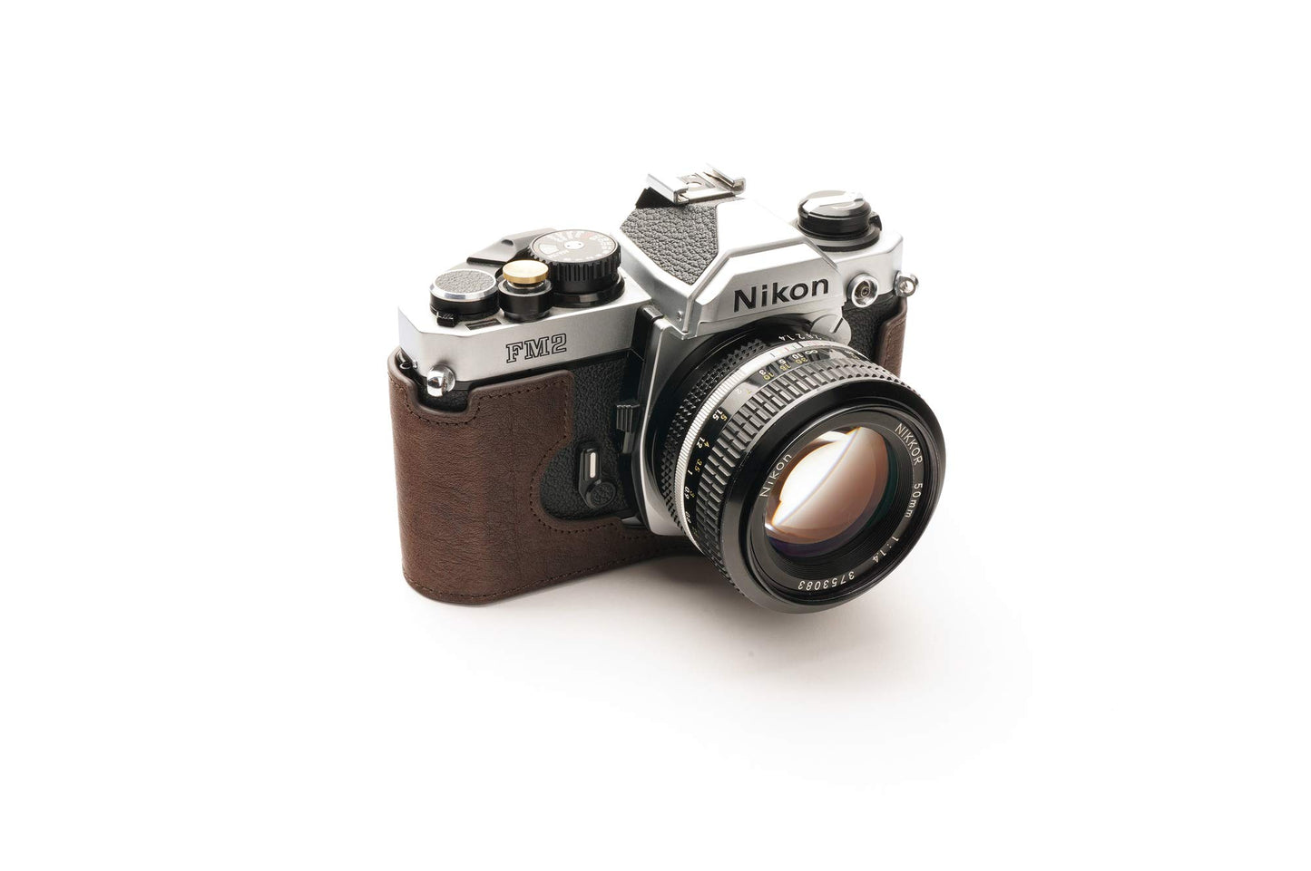 Nikon FM2 Case, BolinUS Handmade Genuine Real Leather Half Camera Case Bag Cover for Nikon FM2 FM FE FM2n FE2 With Hand Strap (Coffee)