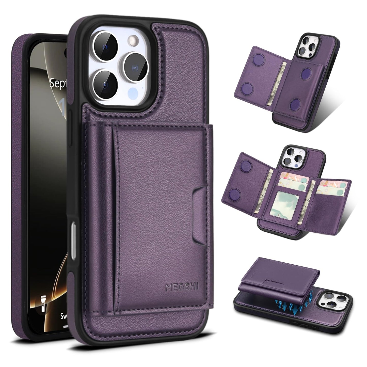 Godzoen Wallet Case for iPhone 13 Pro Max, Purple, 6.7"