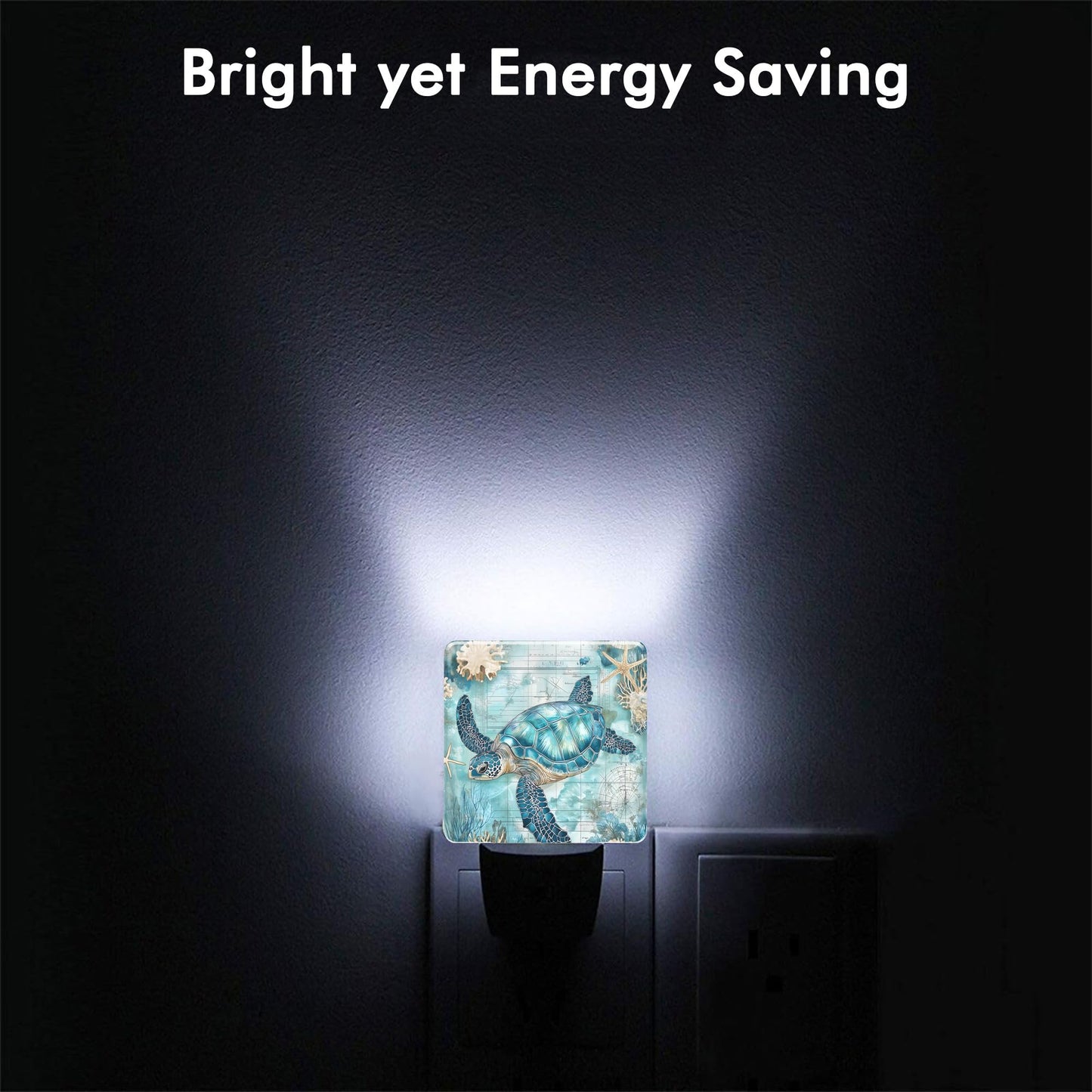 BLYKVGHQ Sea Turtle Blue Ocean Starfish Night Light,Plug into Wall with Dusk to Dawn Light Sensors,LED Nightlights