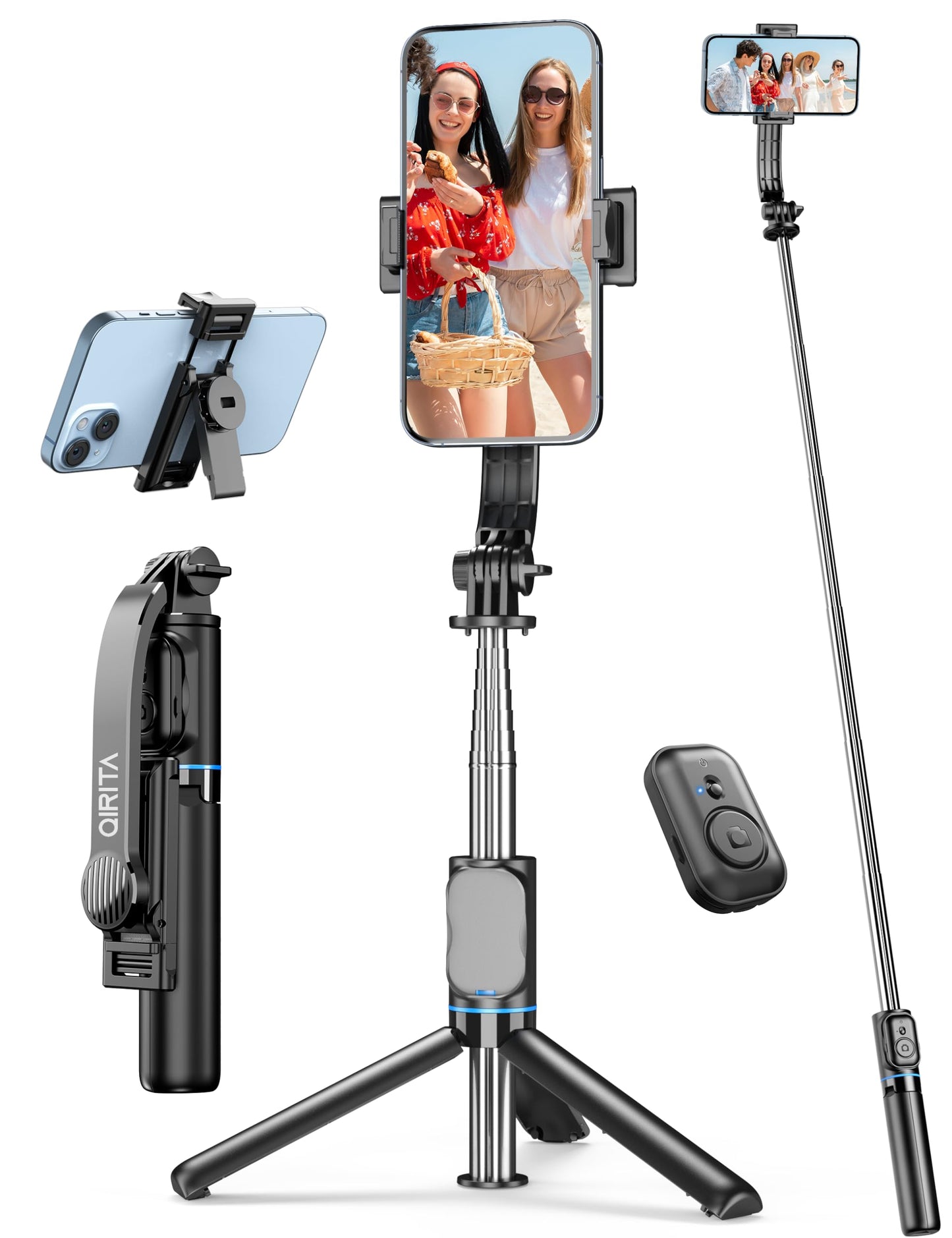 Selfie Stick, 41'' Extendable Phone Tripod Stand with Phone Holder & Detachable Remote, 360° Rotation Selfie Stick Tripod for Cell Phone Compatible