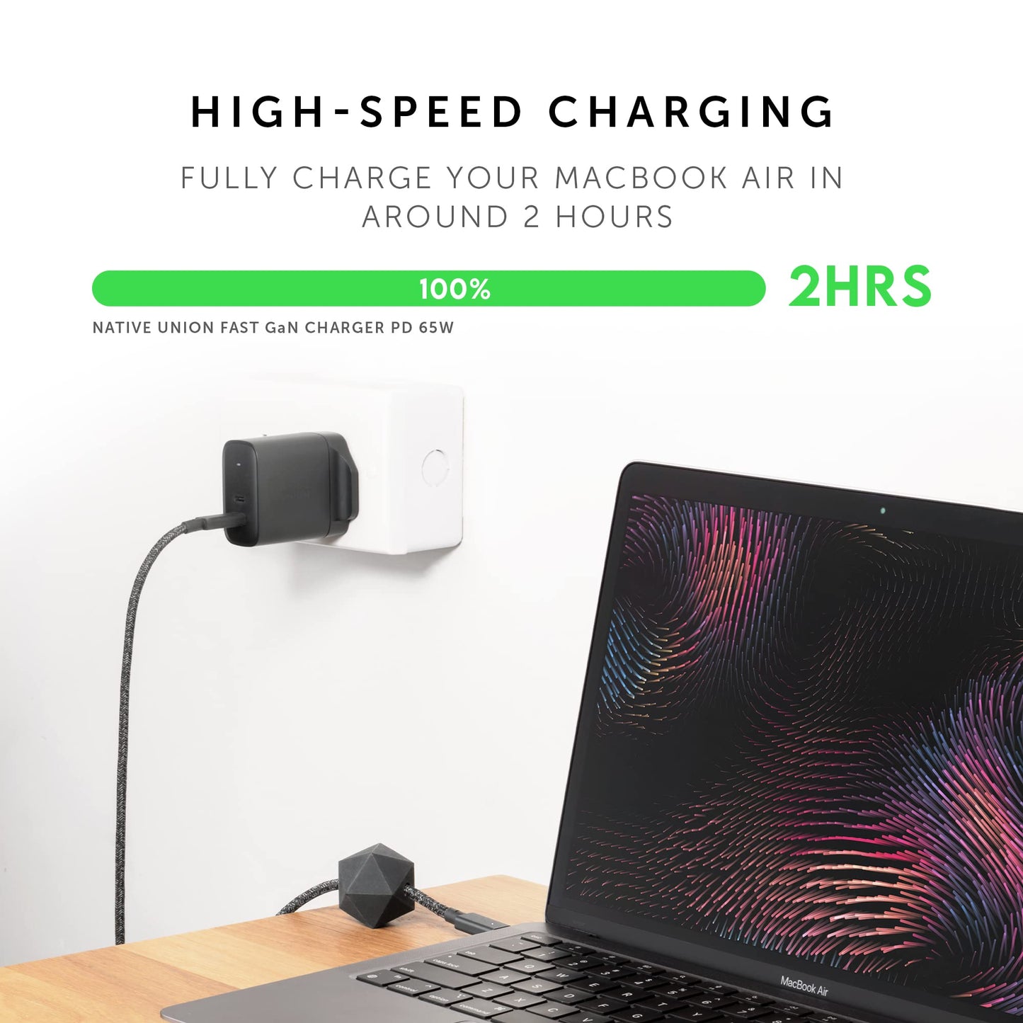 Native Union Fast GaN Charger PD 65W - Ultra-Compact Multi-Device Power Delivery Enabled USB-C Charger Up to 65W - for MacBook Pro, iPads, iPhones