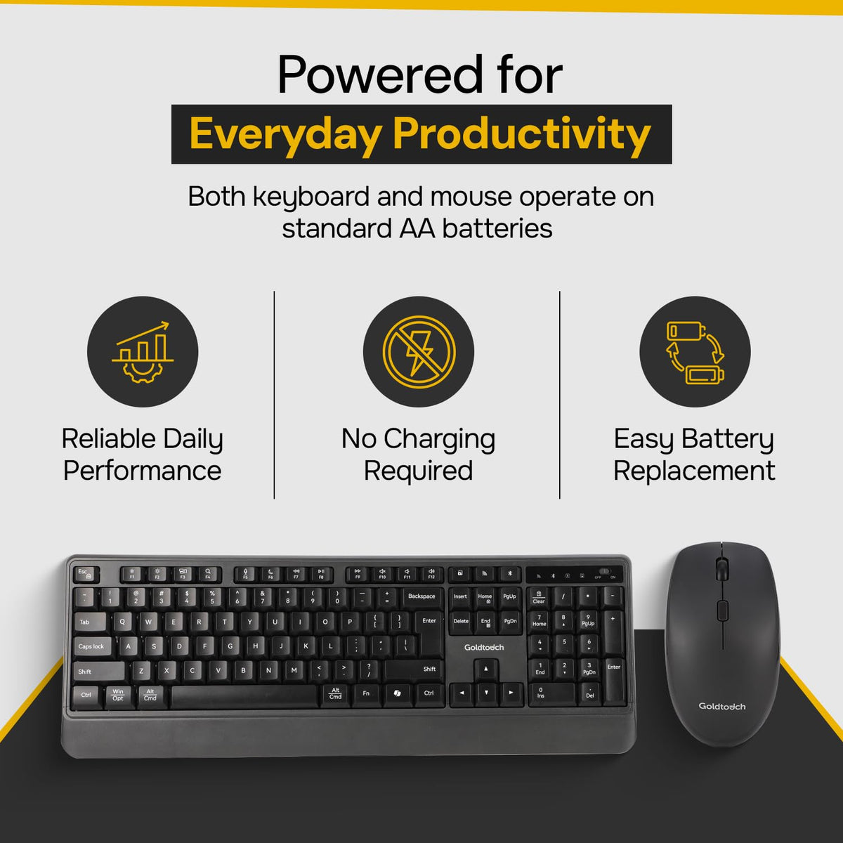 Goldtouch Wireless Keyboard and Mouse Combo, 2.4GHz and Bluetooth, Black