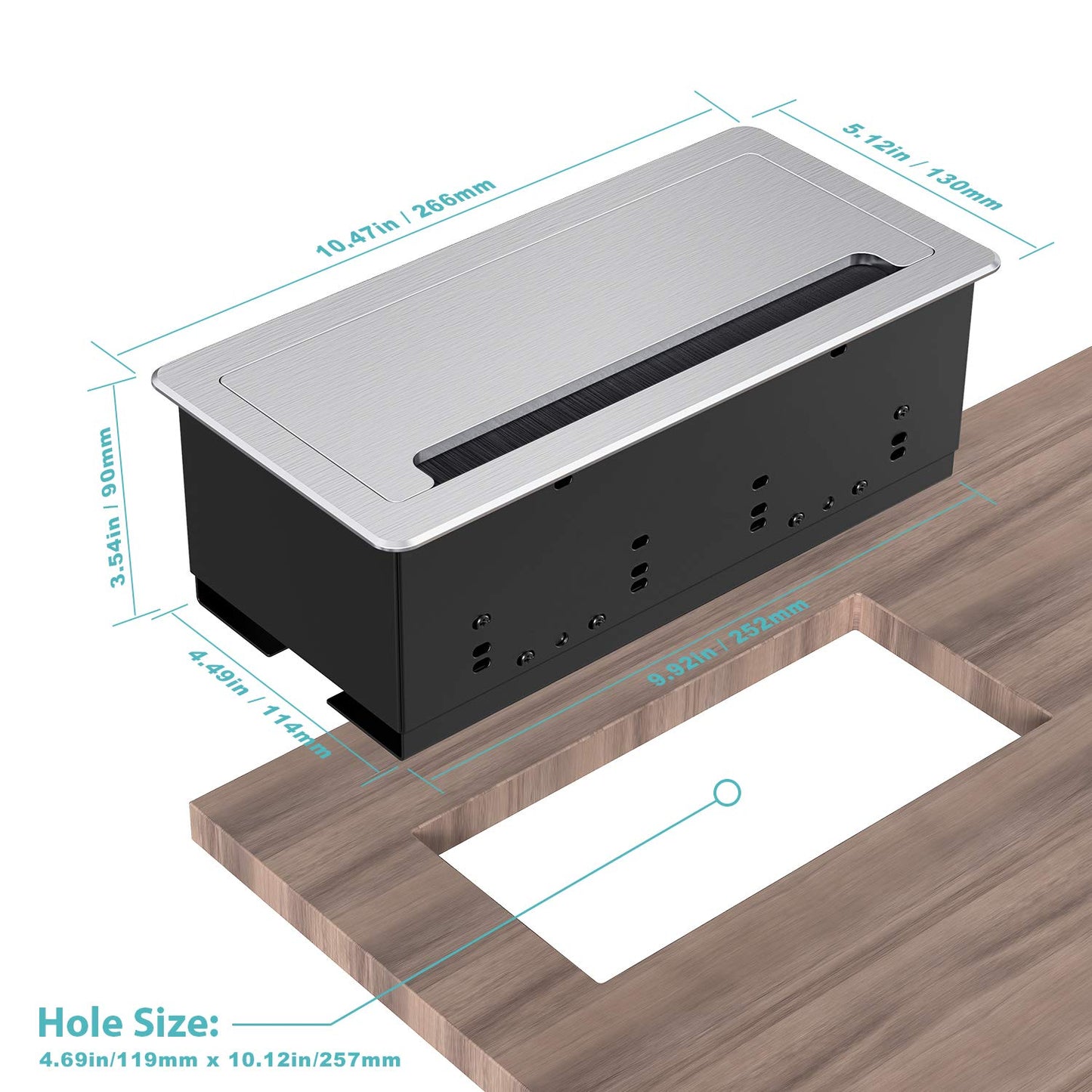 WEBANG Recessed Connectivity Box Outlet for Conference Room Table with 2AC Receptacle,2RJ45, 1USB3.0, 1HDMI, 1 VGA, 13.5mm Audio, Silver Color