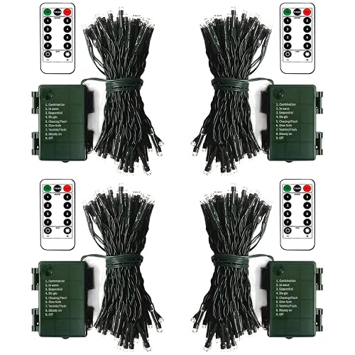 ZAIYW 4 Pack String Lights Battery Operated, Total 66Ft 200 LED Christmas Lights with Remote Timer 8 Modes Fairy String Lights Dark Green Wire