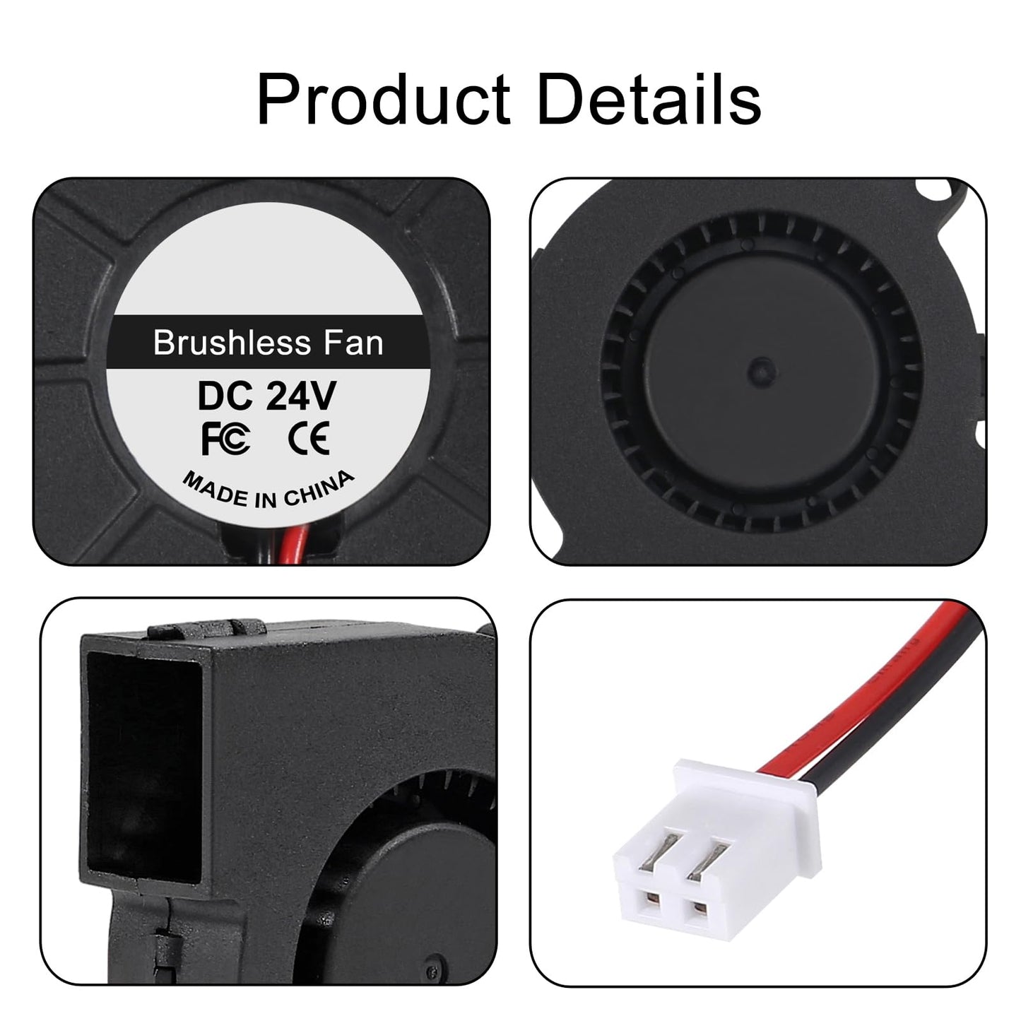 4pcs 50mm 5015 Blower Fan 24V Fans Blower Turbine Turbo Dual Ball Bearing, 1000mm/39in Cable Brushless Cooling 50mmx15mm 2PIN for 3D Printer Hotend