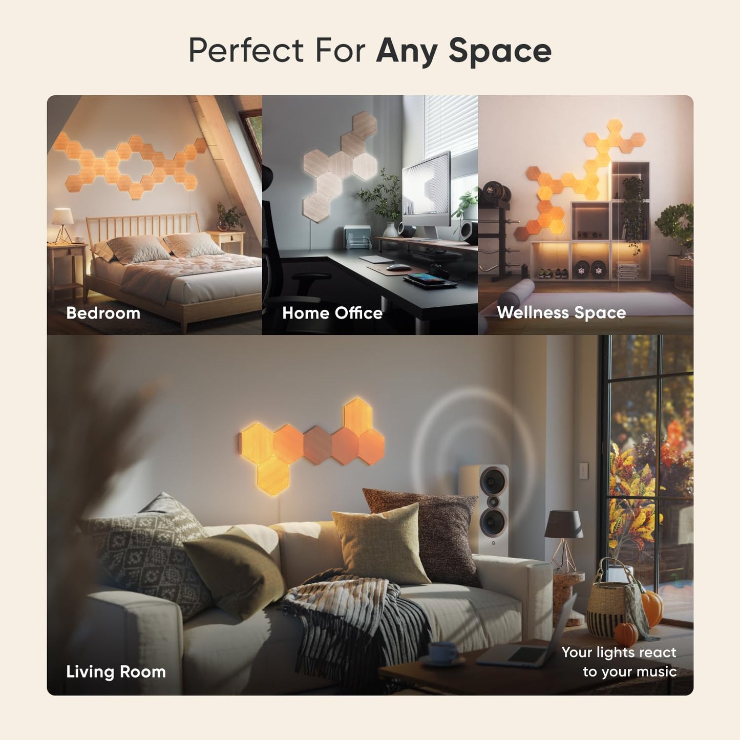 Nanoleaf Elements Wood Look Smart Wall Lights, Hexagon LED Wall Lights Work with Alexa Google Assistant, Home Wall Decor for Living Room with Music