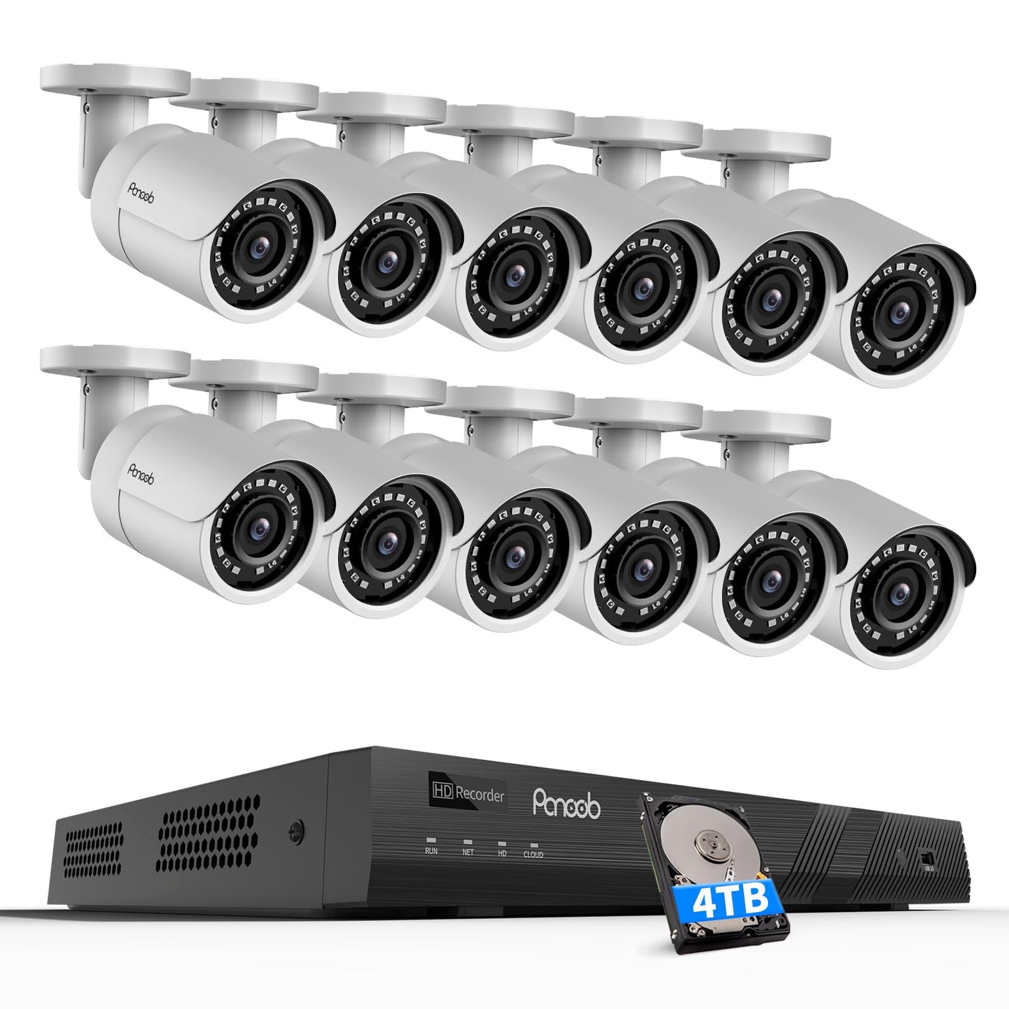 PANOOB 16 Channel Security Camera System, 4K 16CH PoE NVR 4TB HDD, 12PCS 8MP Wired Outdoor Home Surveillance IP PoE Cameras w/AI Human Vehicle