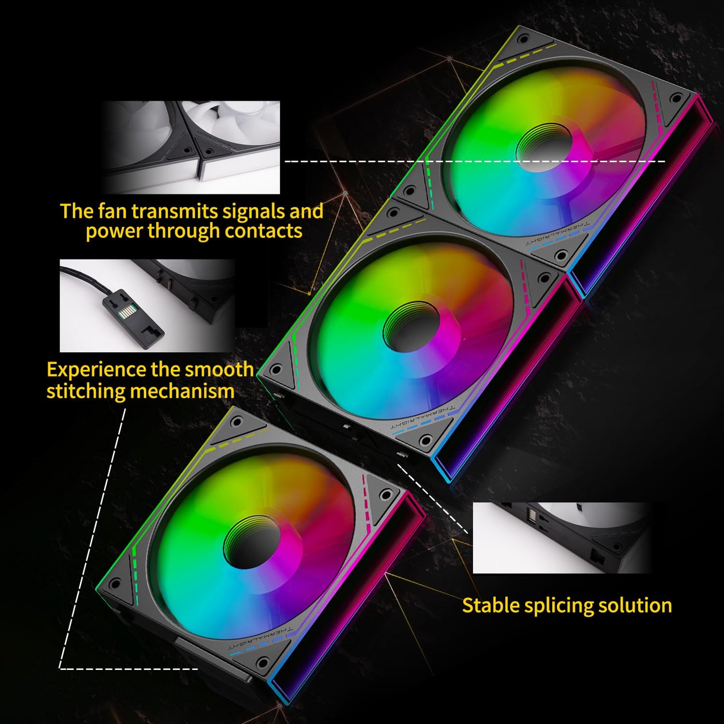 TR Thermalright TL-M12Q-S X3 120mm ARGB PC Fans, Triple Pack, Infinity Mirror ARGB Lighting Effects, Cableless Connection Between Fans, Single Cable