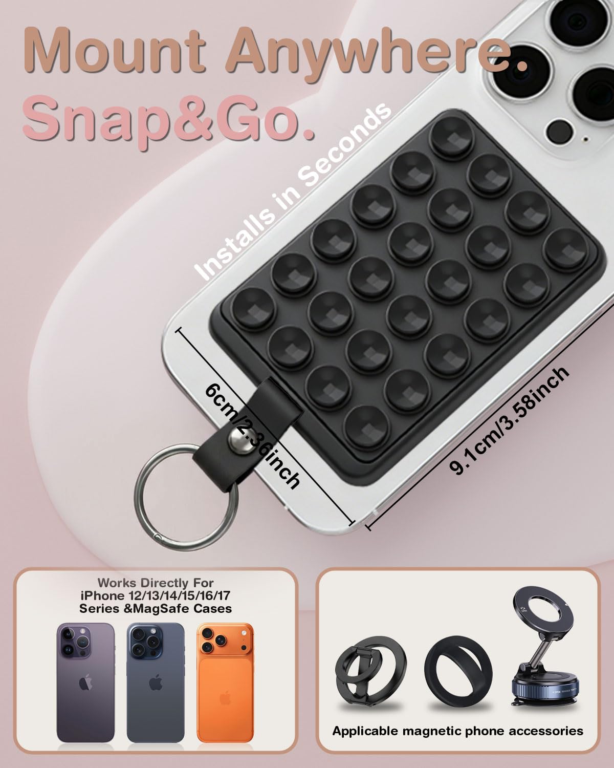 YIUS Magnetic Suction Phone Mount for MagSafe Case, Removable Sticky Phone Grip Holder for Hands-Free Makeup/Selfie/Live Streaming/Vlog for TikTok
