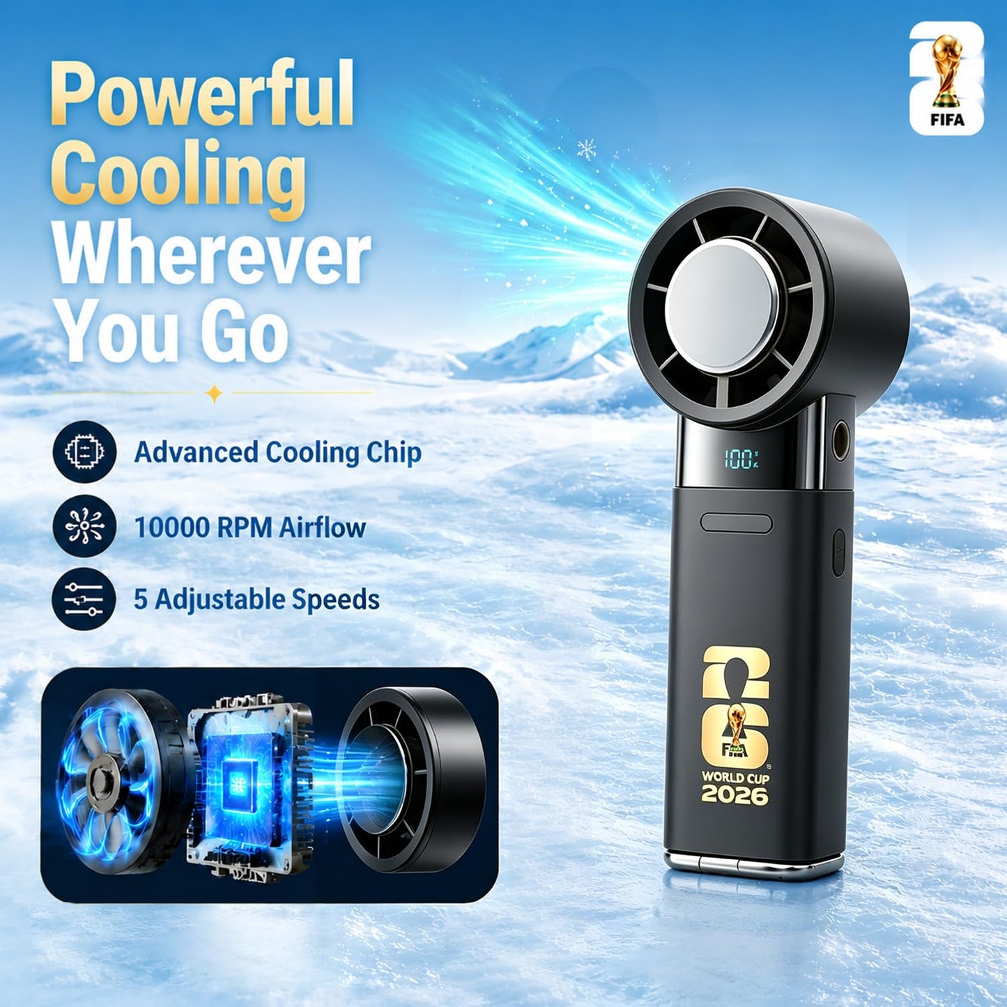 Portable Handheld Fan with Ice Cooling, Rechargeable Turbo Fan for Travel