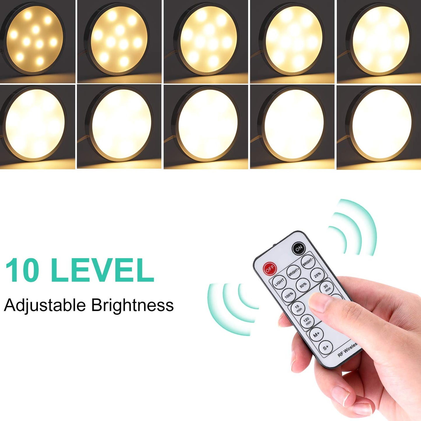 LED Dimmable Under Cabinet Lighting Kit,12V 6 Pack Wired Puck Lights with Remote Control, Plug in Under Counter Lighting Fixtures