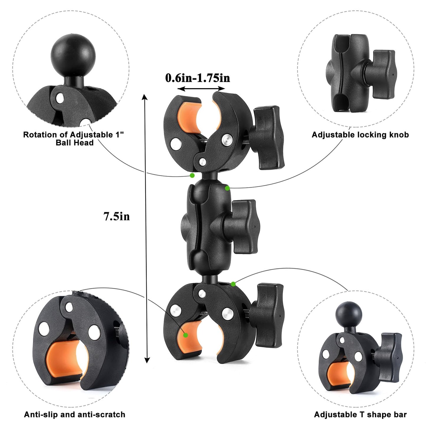 KOQEIEY Super Double Clamp Camera Mount Chair Umbrella Clamp, with 360° Magic Arm Double Ball Head Adapter for Umbrella, Pole, Strollers, Motorcycle
