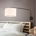 Coby Adjustable Sconce, Wall Mount Light with Telescopic Swing Arm, Matte Black Finish with 2 Linen Shades Included
