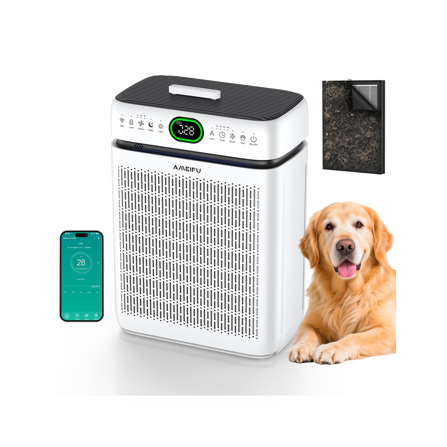 Air Purifiers for Home Large Room Up to 3500 Sq Ft with Washable Filters,Double-Sided HEPA with PM 2.5 Display Air Quality Sensor,Smart WiFi APP,Air