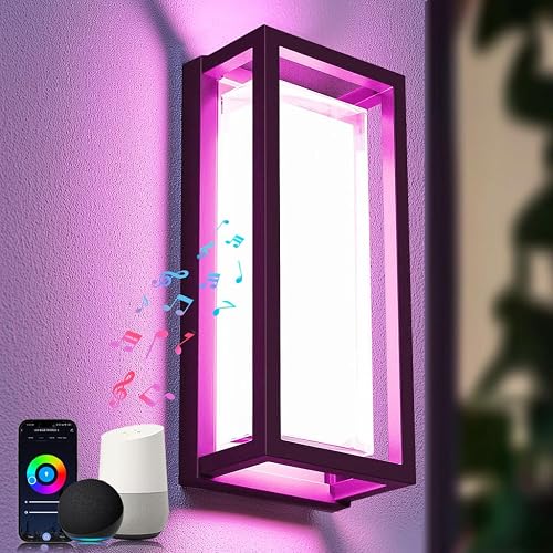 iYogaled LED Outdoor Wall Light Color Changing, 14 Inch Modern RGBCW Wall Sconce, 22W 1800LM Exterior Light Fixture, Smart Porch Lights Tuya App