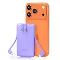 TG90° 5000mAh Portable Charger Built-in AC Wall Plug and Cables, Pocket Size Power Bank, Slim Fast Charging External USB C Battery Pack Compatible