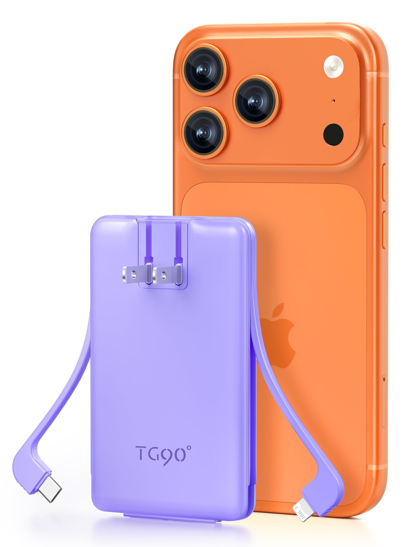 TG90° 5000mAh Portable Charger Built-in AC Wall Plug and Cables, Pocket Size Power Bank, Slim Fast Charging External USB C Battery Pack Compatible