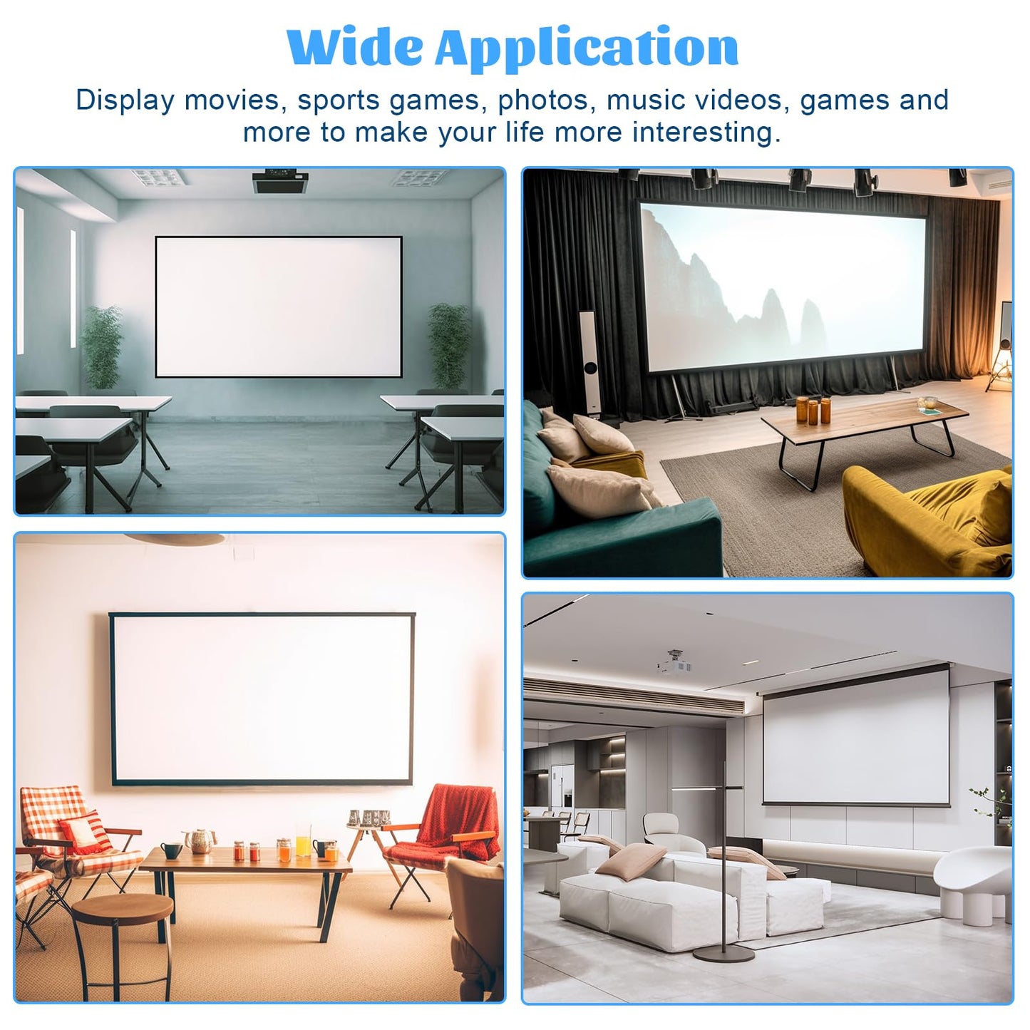 135inch Fixed Aluminum Frame Projector Screen, 16:9 HD 3D Ready Wall Mount Projection Screen for Indoor Movie Video Home Theater Cinema Office