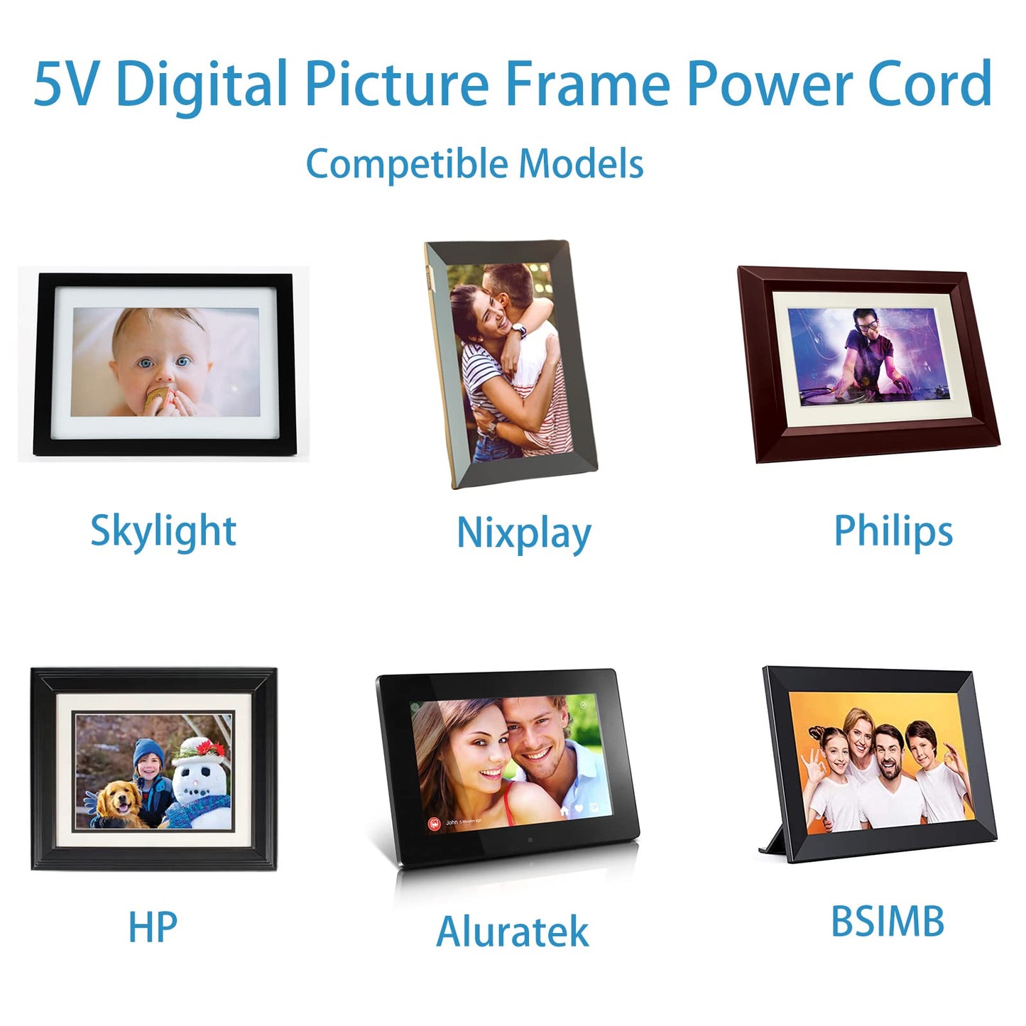 Power Cord for Skylight, HP, Aluratek, BSIMB Smart Digital Picture Frame 5V AC Adapter Charger (Not for 9V or 12V)