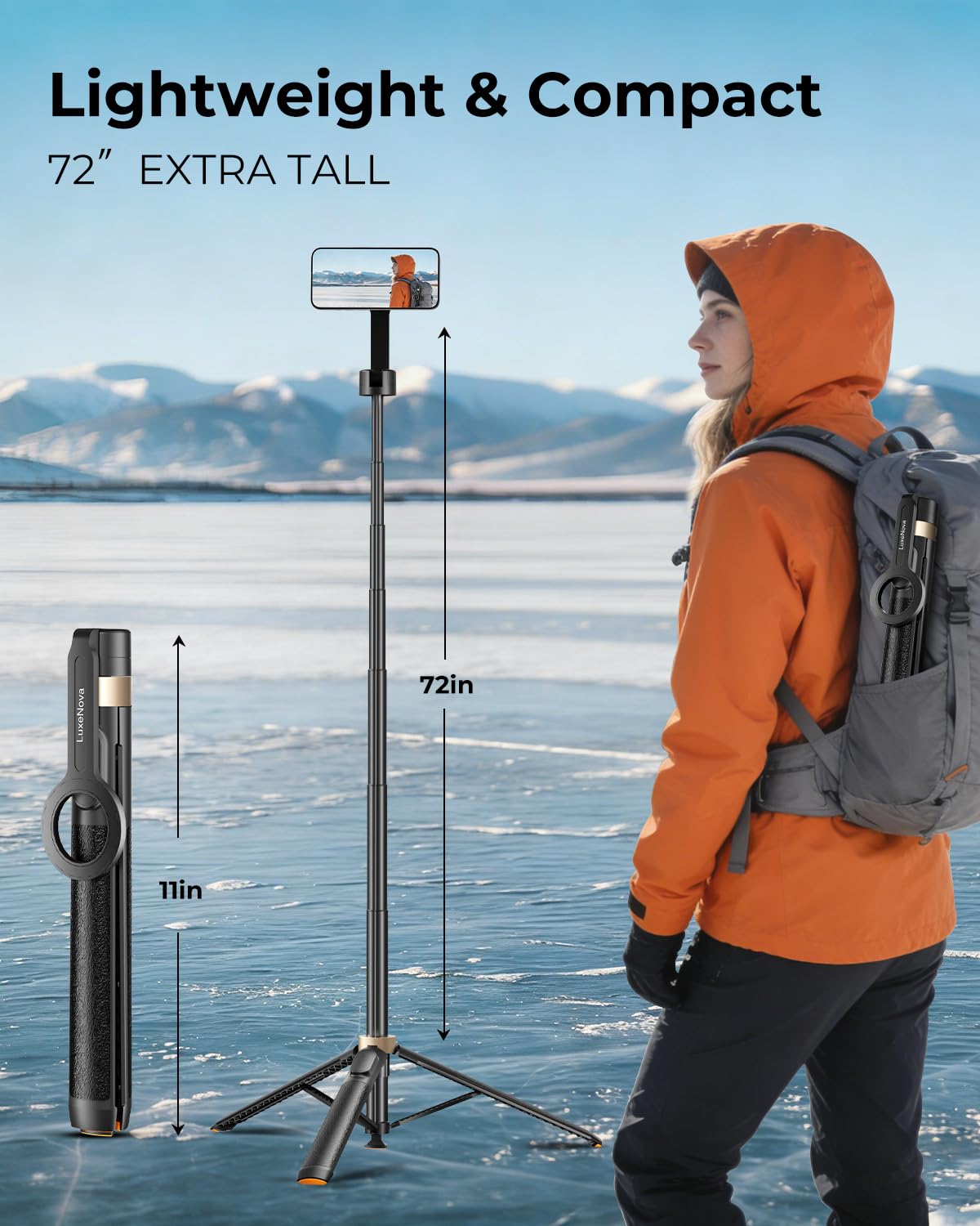 Magnetic Selfie Stick Tripod 72 Inch for iPhone MagSafe, Extendable Phone Tripod Stand with Bluetooth Remote, 360° Rotation Aluminum Selfie Stick