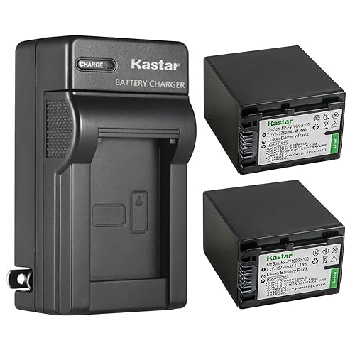 Kastar 2-Pack NP-FV100 Battery and AC Wall Charger Replacement for Sony HDR-XR150, HDR-XR155, HDR-XR160, HDR-XR260, HDR-XR350, HDR-XR350VE, HDR-XR550