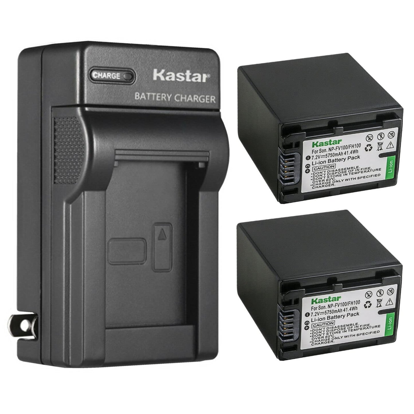 Kastar 2-Pack NP-FV100 Battery and AC Wall Charger Replacement for Sony HDR-CX130, HDR-CX150, HDR-CX155, HDR-CX160, HDR-CX180, HDR-CX190, HDR-CX200