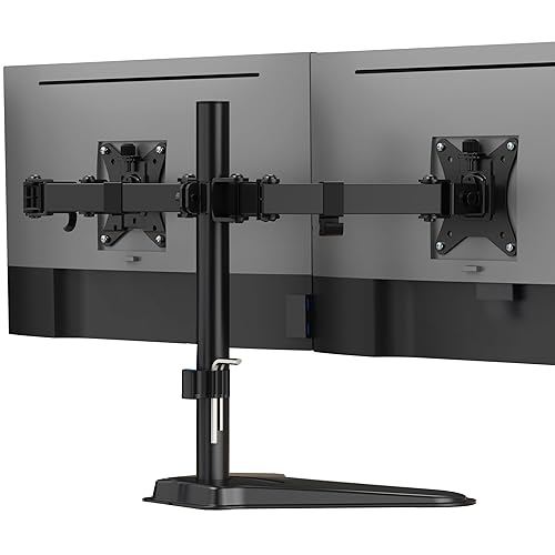 Mount-It! Dual Monitor Stand for Desk, Free Standing Monitor Mount for 2 Screens up to 32”, Height Adjustable with Tilt, Swivel & Rotation, VESA 75x75