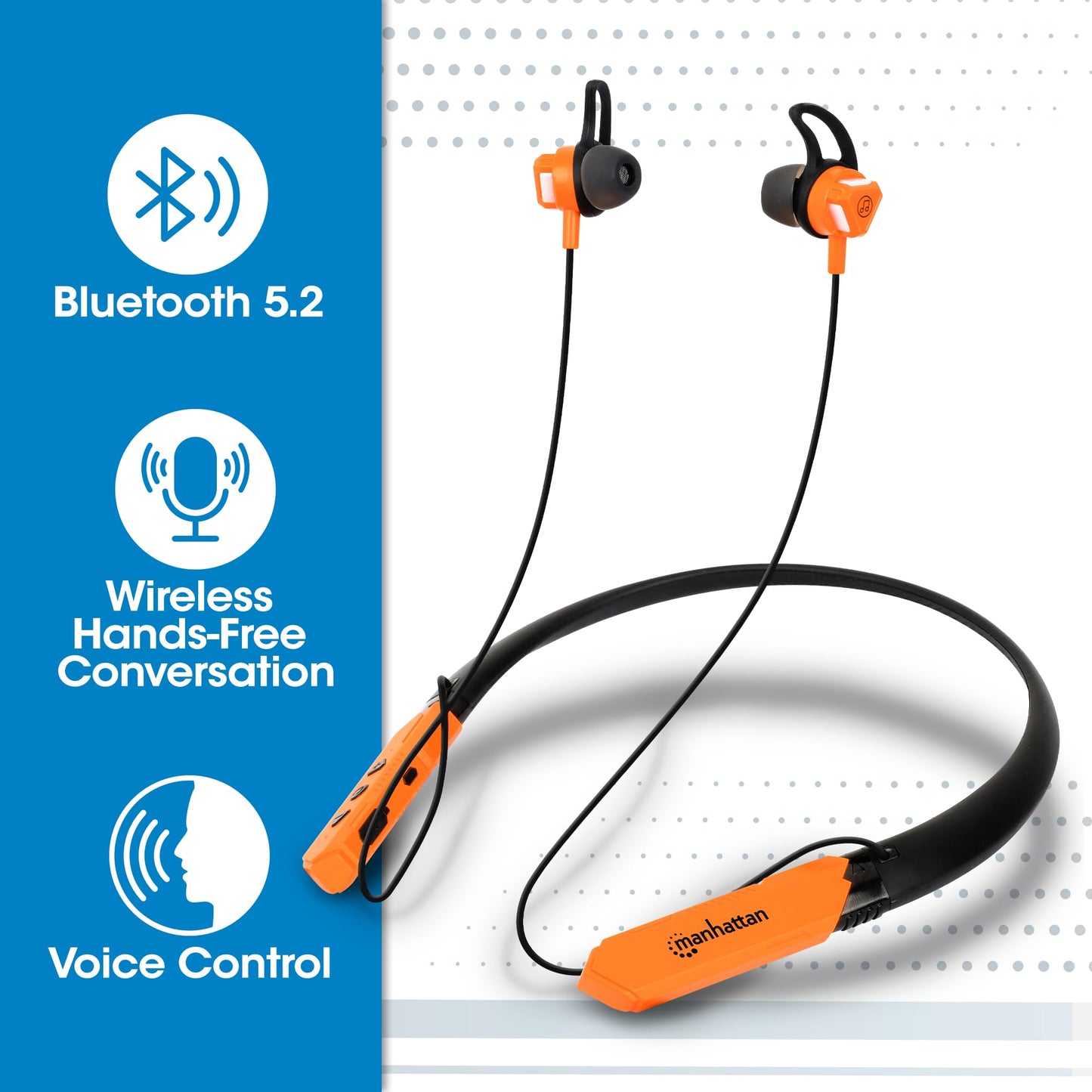 MANHATTAN Bluetooth Wireless Neckband Headphones - Work Earbud Earphones with 15H Playtime, Noise-Isolating, IPX4 Water Resistant, Built-in Mic…