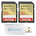 SanDisk Extreme 32GB 2 Pack SD Memory Card Works with Digital Camera, Computer, and Trail Cameras (SDSDXVT-032G-GNCIN) Bundle with Everything But