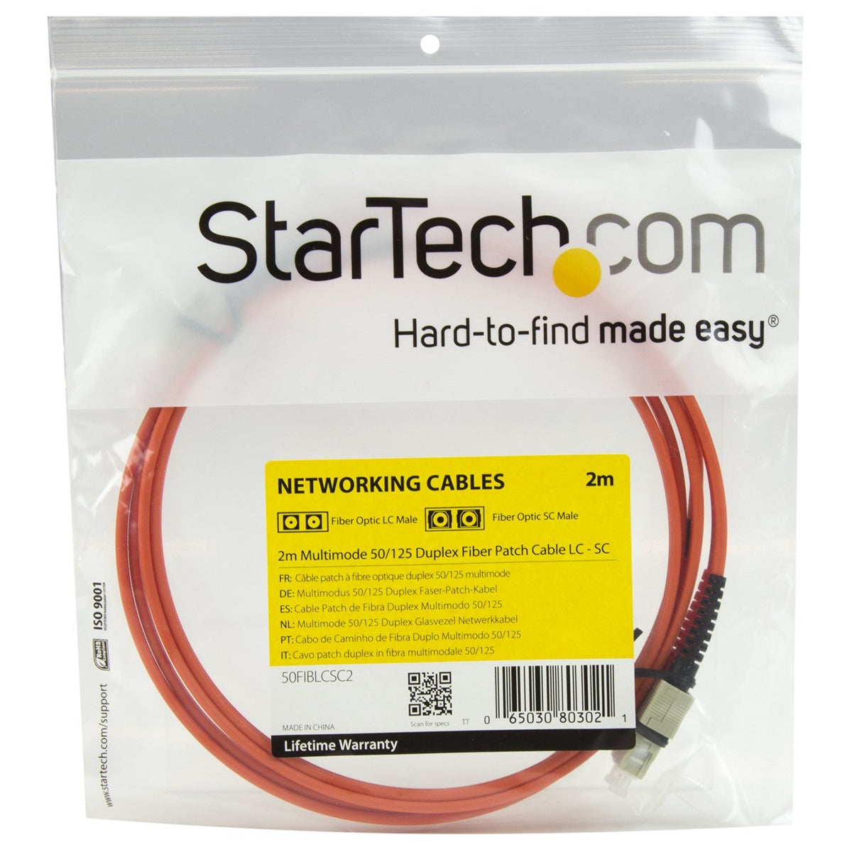 StarTech 2m OM2 Multimode Fiber, LC to SC, LSZH (50FIBLCSC2)