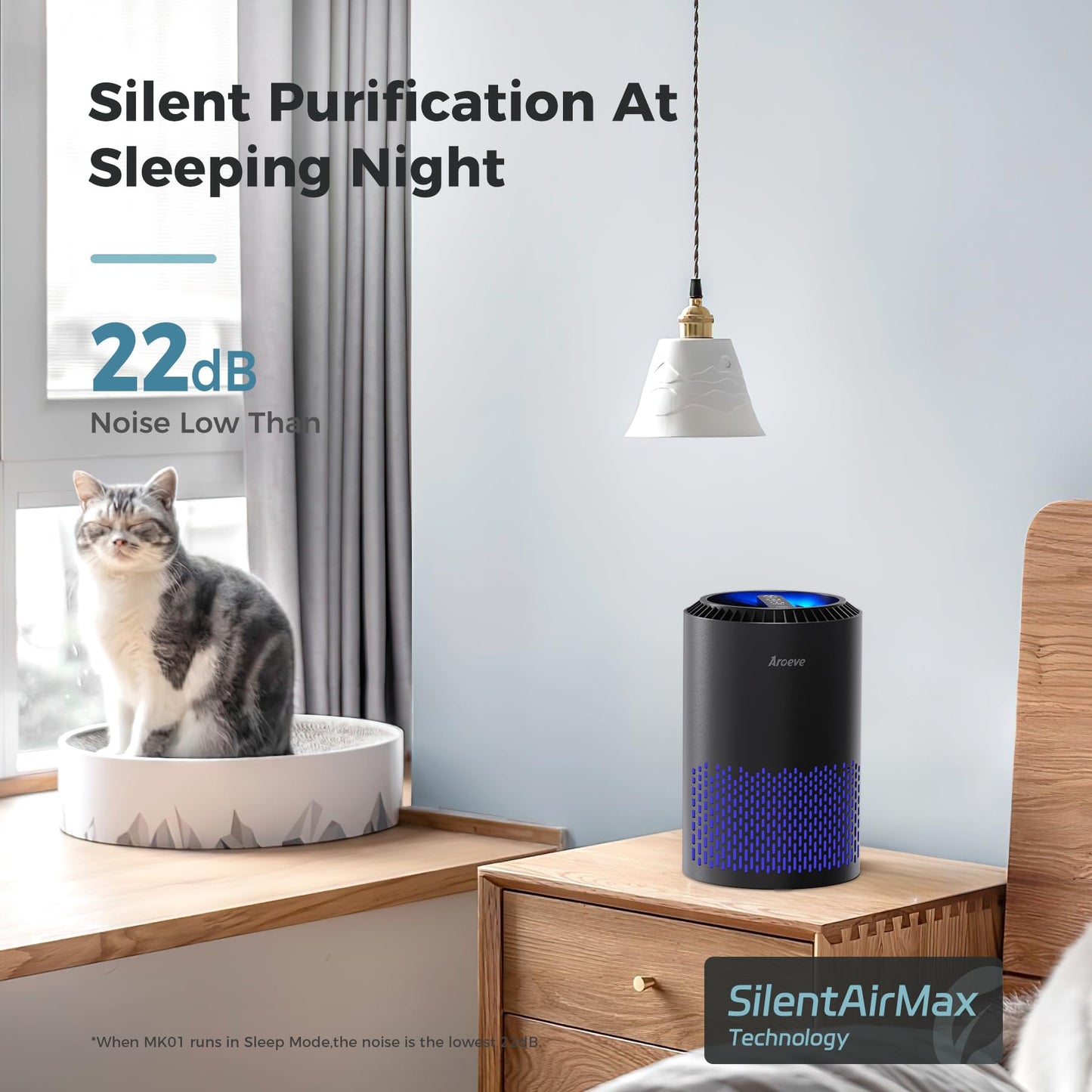 AROEVE Air Purifiers for Bedroom with Sleep Mode Speed Control-MK01A(Black)