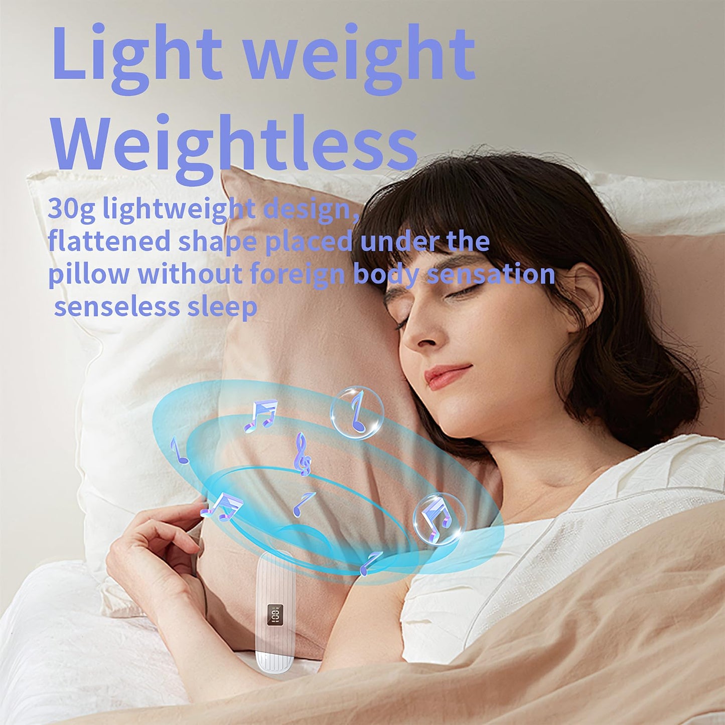 ByteWave Bone Conduction Pillow Speaker, Bluetooth 5.3 Under Pillow Speaker for Sleeping with LED Display, TF Card & Auto-Off, Ultra-Thin Wireless Bed