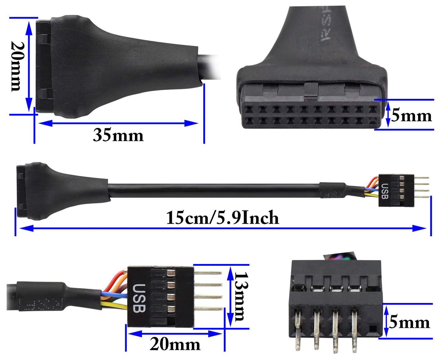 zdyCGTime Motherboard Adapter Cable,USB 3.0 19Pin Female to USB 2.0 9Pin Male convertor Computer Cable Connector,Motherboard 9Pin Male to 20Pin Female