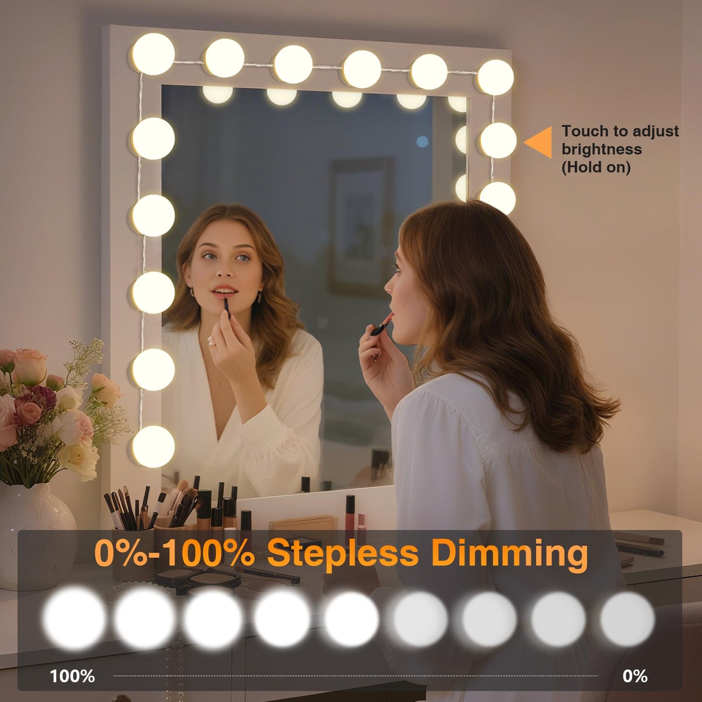 AIBOO Vanity Lights for Mirror, 16 Bulbs Makeup CCT Lighting, Dimmable Brightness & Adjustable Color Temperature, Plug in Stick on for Makeup Dressing