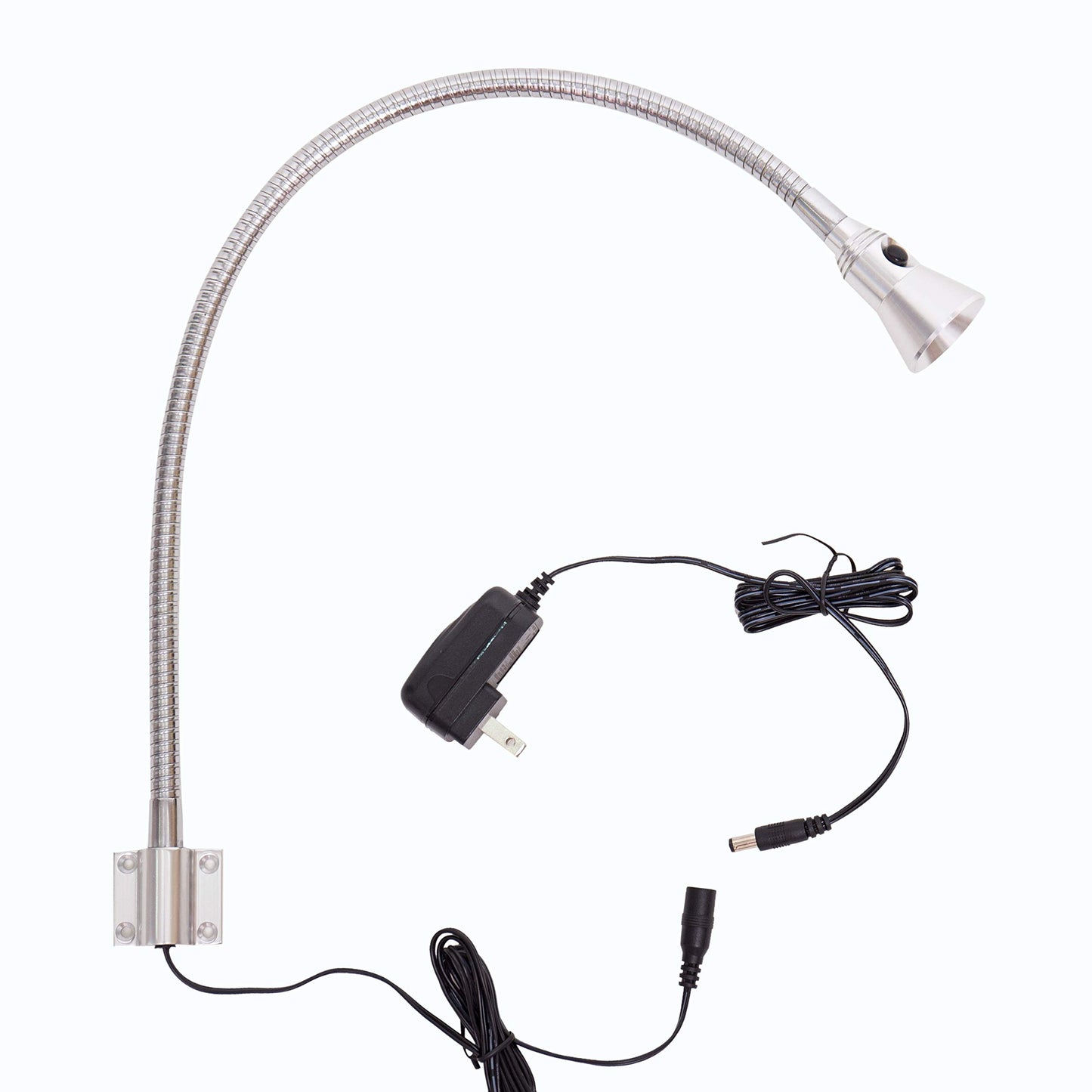 BiNFU 3W Gooseneck Bedside Reading Light, Wall/Headboard Mounted LED Art Gallery Display Lamp with Switch, Chrome(Plug)