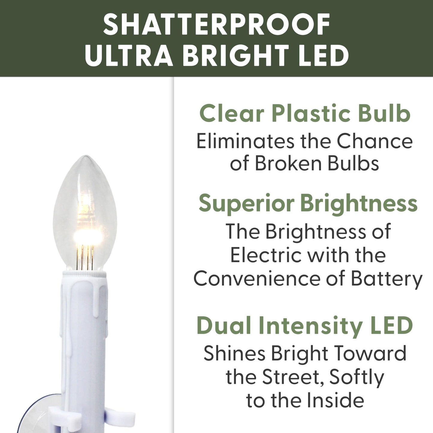 612 Vermont Ultra-Bright Battery Operated LED Window Candles with Timer and Suction Cups, Plastic Shatterproof Bulbs (VT-9134-R4-W, Pack of 4)
