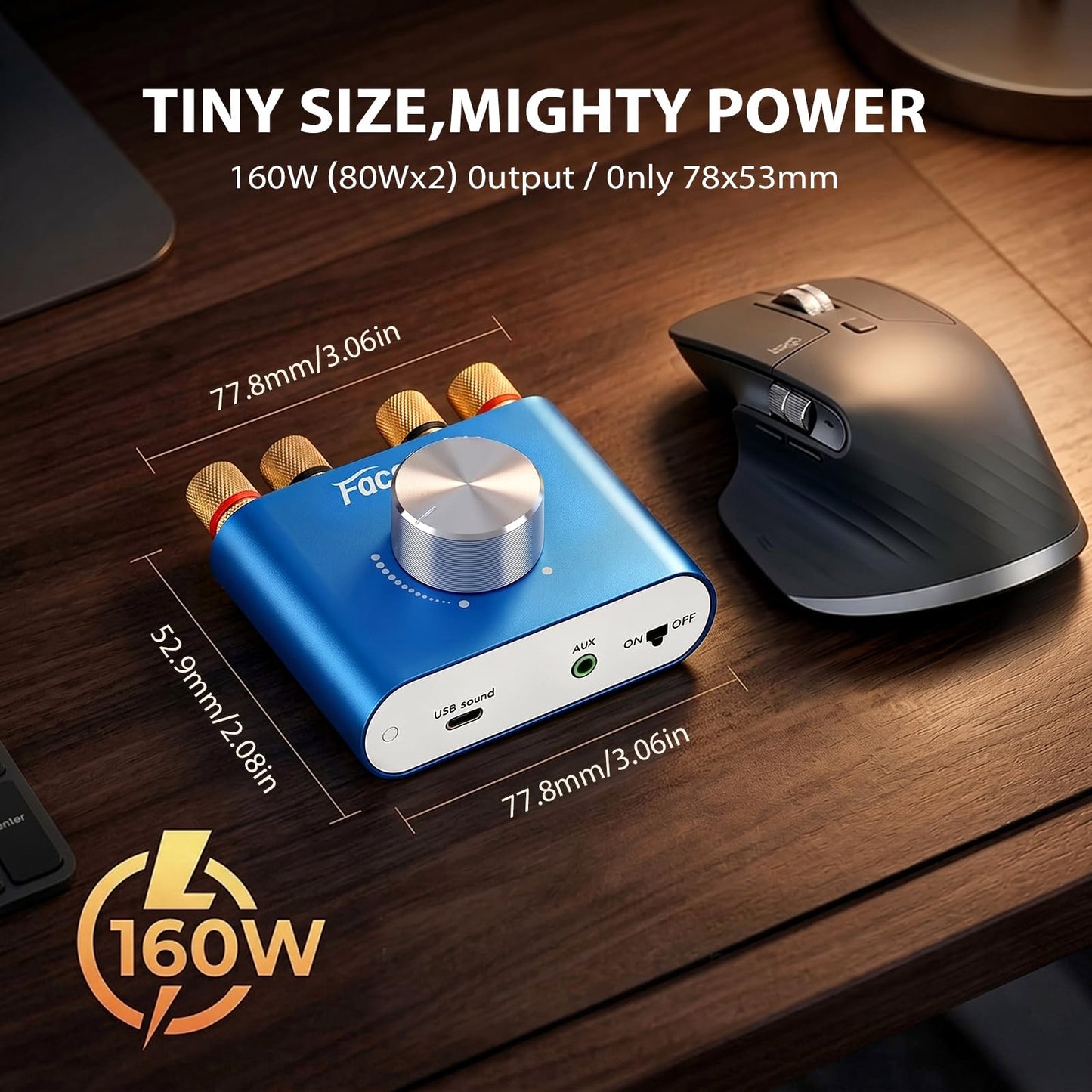 Facmogu F900S 160W Mini Bluetooth 5.0 Power Amplifier, 2 Channel 80Wx2 Stereo Hi-Fi Digital Amp, Portable Wireless Audio Receiver Sound Speaker